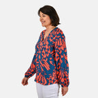 100% Viscose Long Sleeves Abstract Top (Size M) - Orange