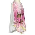 100% Viscose and Cotton Floral and Butterfly Watercolour Print Floaty Chiffon Top (Size-8-16) - Pink