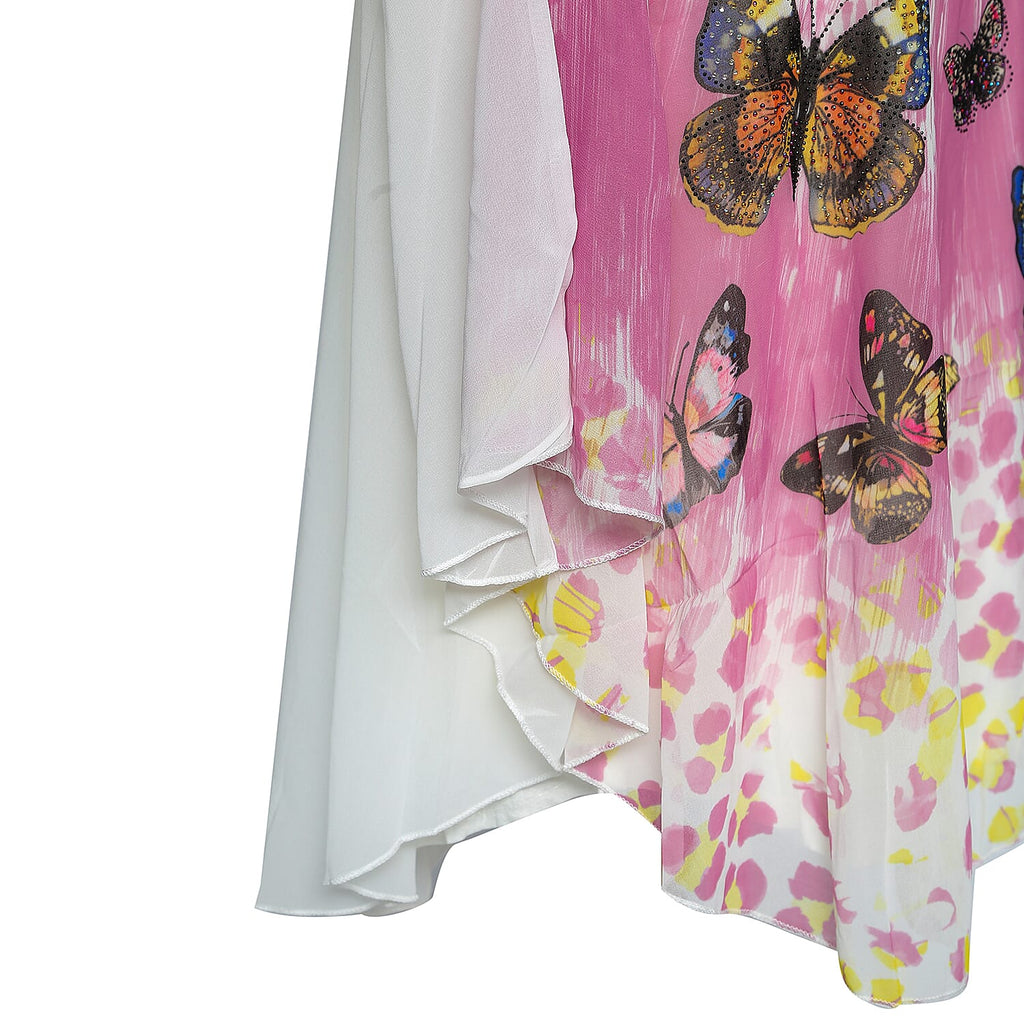100% Viscose and Cotton Floral and Butterfly Watercolour Print Floaty Chiffon Top (Size-8-16) - Pink