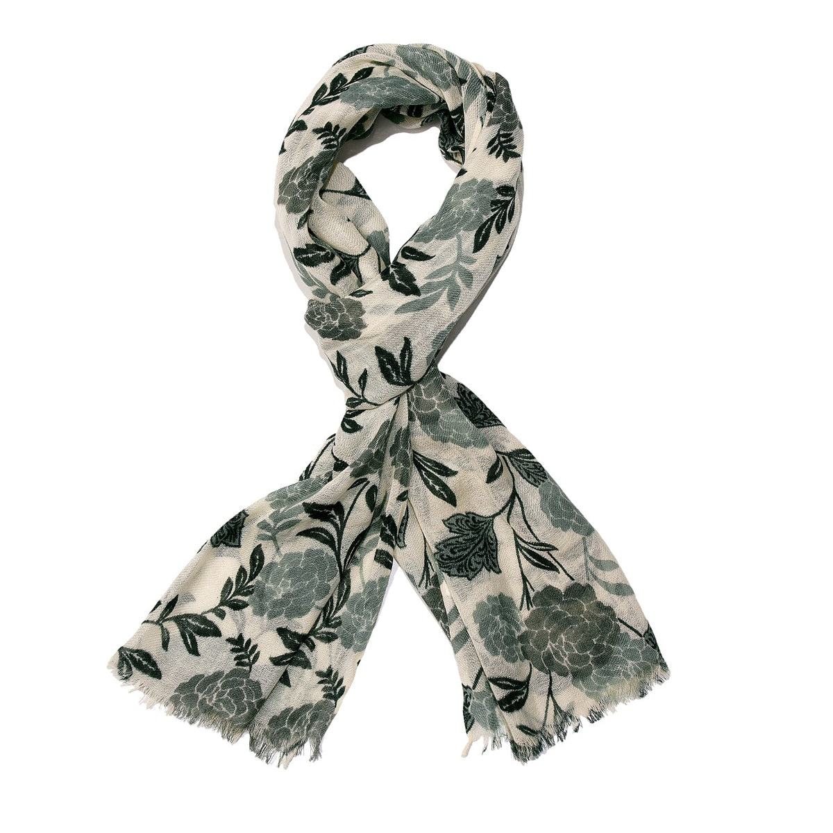 100% Wool Leaf Pattern Scarf (Size 180x70 cm) - Light Green 7253256 0