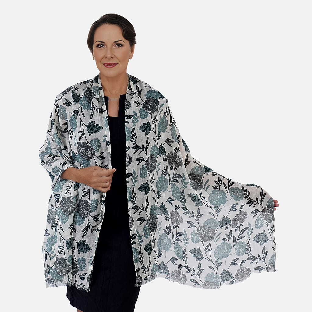 100% Wool Leaf Pattern Scarf (Size 180x70 cm) - Light Green 7253256 2
