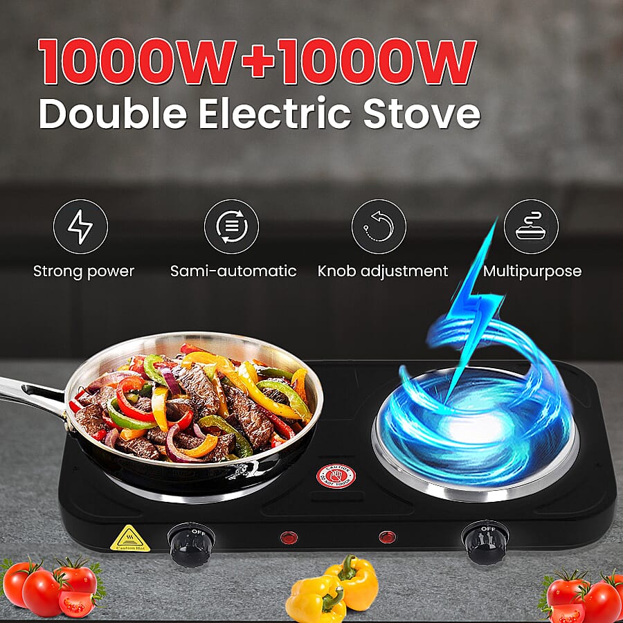 1000W Double Hot Plate for Cooking Includes 5 Level of Pressure and Powered by UK standard size plug Temperature Control - Black 6505882 2