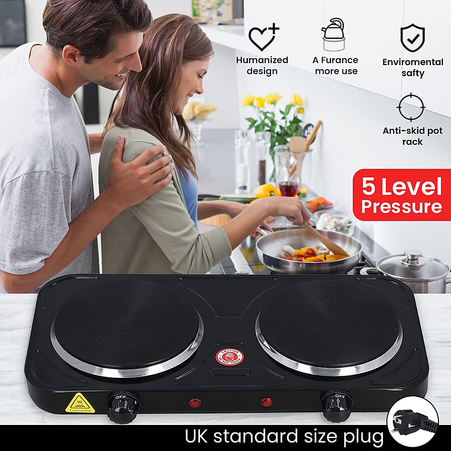 1000W Double Hot Plate for Cooking Includes 5 Level of Pressure and Powered by UK standard size plug Temperature Control - Black 6505882 3