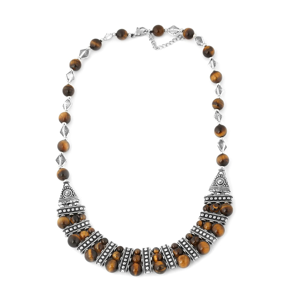 101.3 Ct. Yellow Tigers Eye Beaded Necklace in Silver Tone 20 Inches 6851824 0
