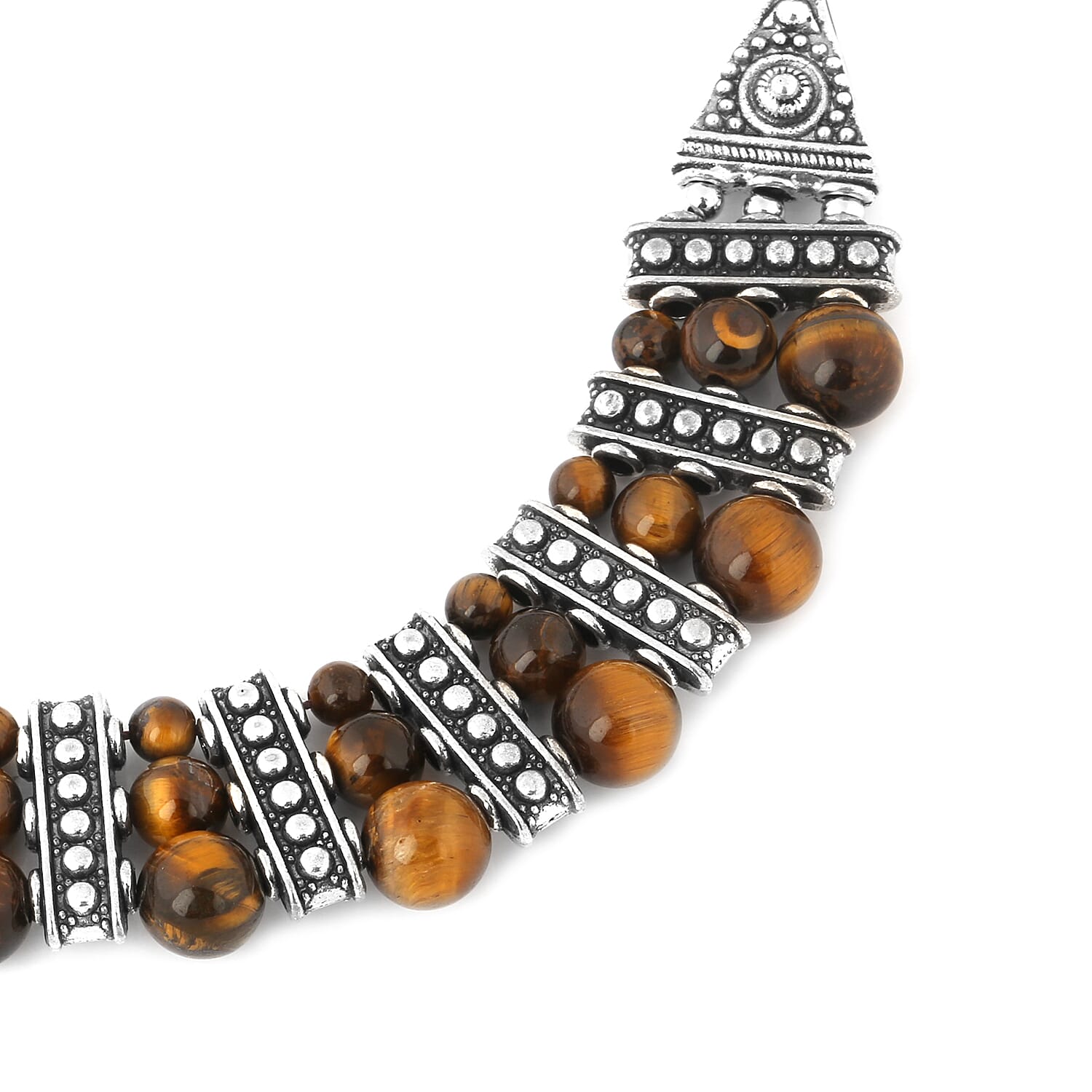101.3 Ct. Yellow Tigers Eye Beaded Necklace in Silver Tone 20 Inches 6851824 1