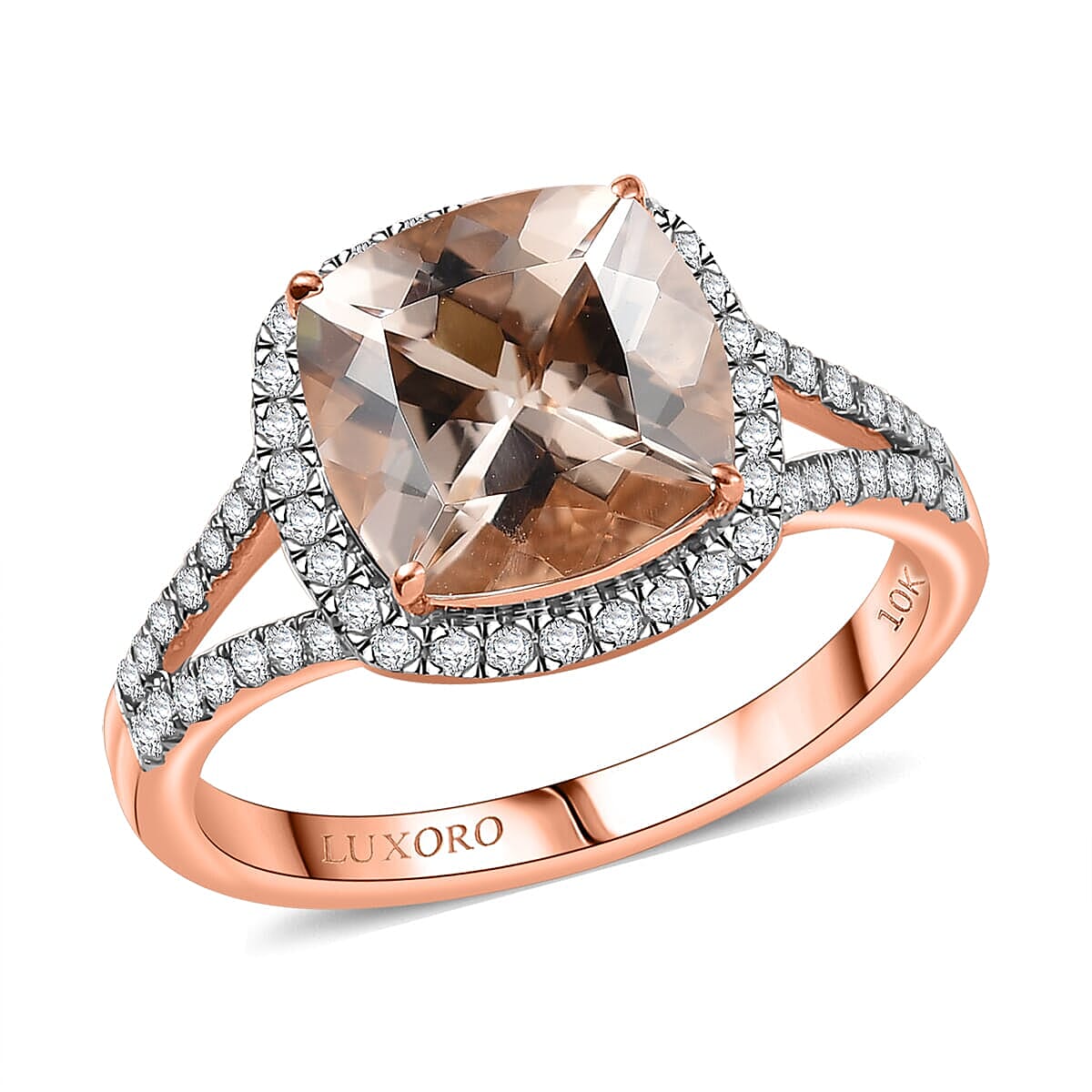 Certified &amp; Appraised LUXORO 10K Rose Gold AAA Morganite, White Diamond I2 Halo Ring, 3.94 Ct. 8084135 0