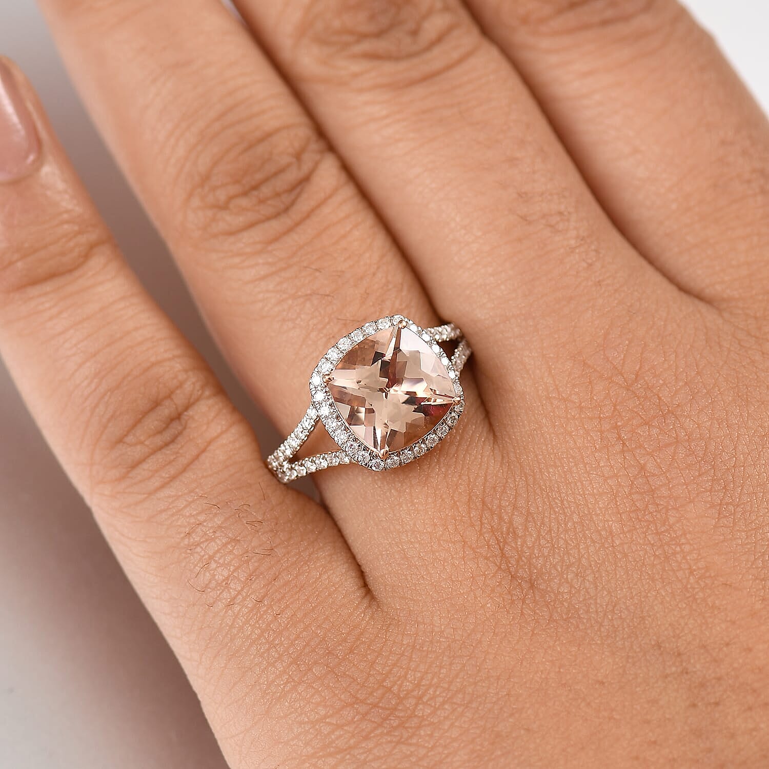 Certified &amp; Appraised LUXORO 10K Rose Gold AAA Morganite, White Diamond I2 Halo Ring, 3.94 Ct. 8084135 2