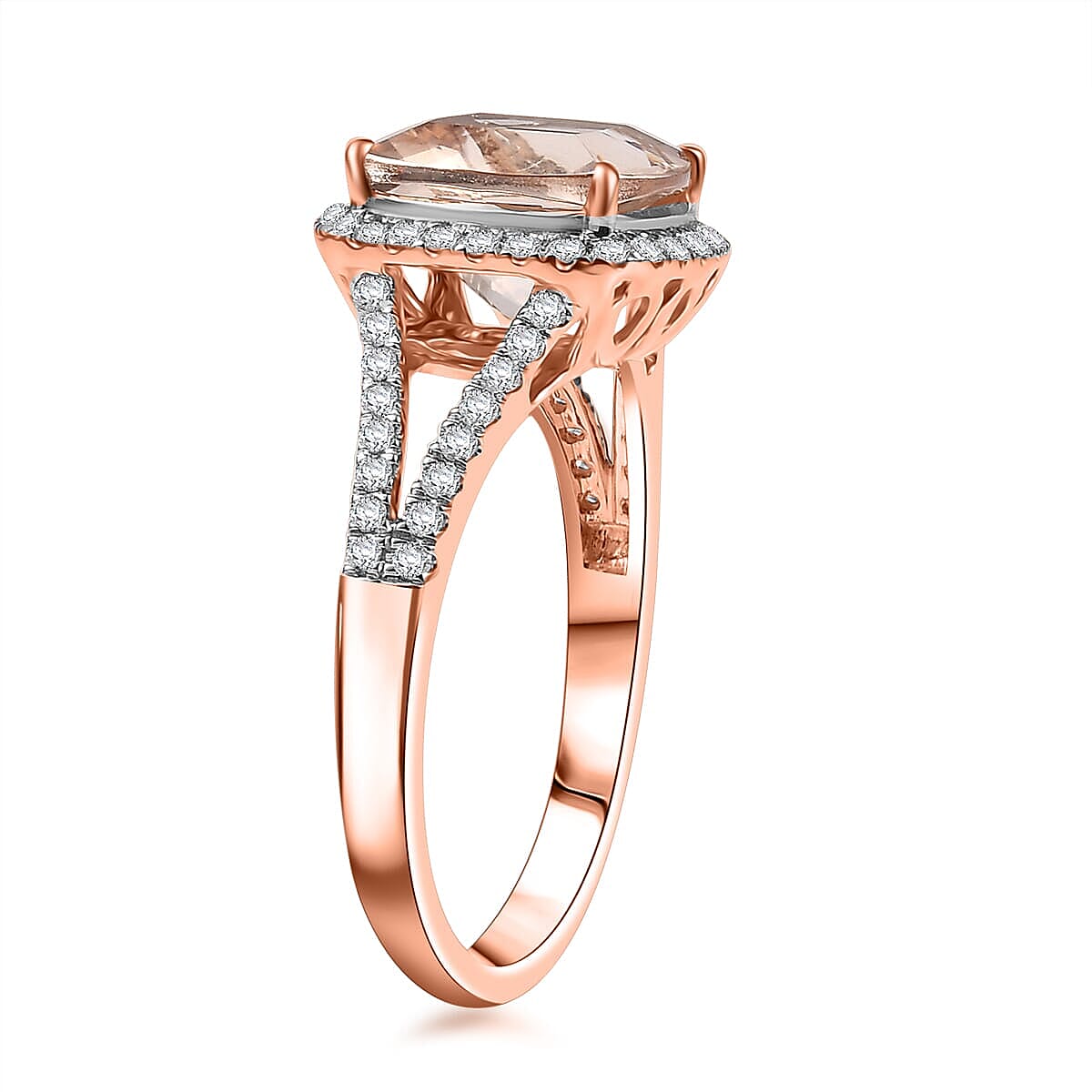 Certified &amp; Appraised LUXORO 10K Rose Gold AAA Morganite, White Diamond I2 Halo Ring, 3.94 Ct. 8084135 3
