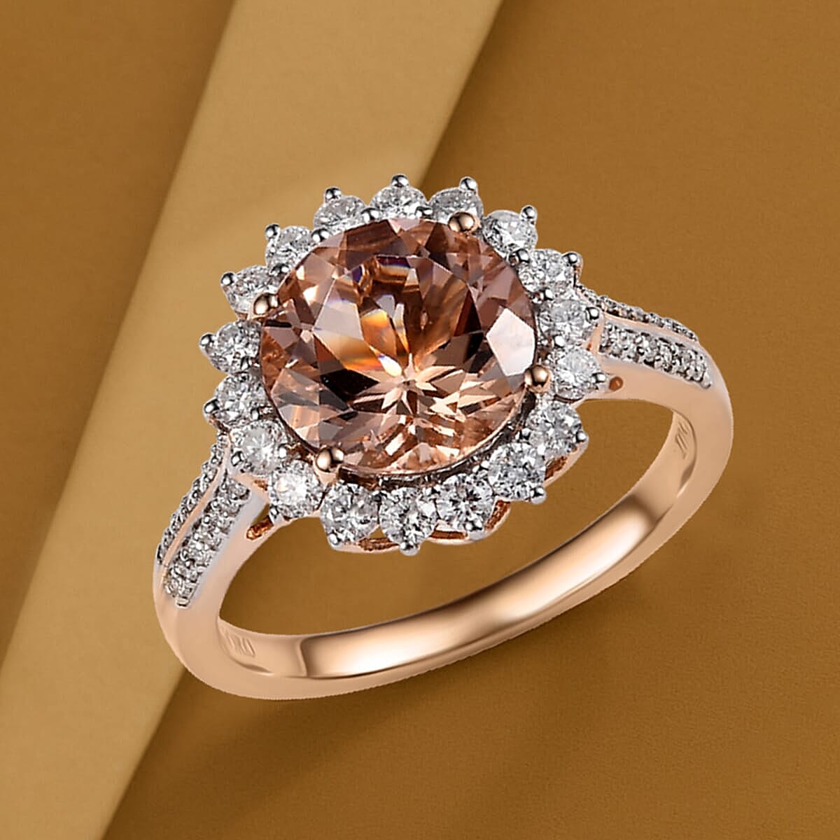 Certified &amp; Appraised LUXORO 10K Rose Gold AAA Morganite, White Diamond I2 Halo Ring, 4.08 Ct. 8084303 1