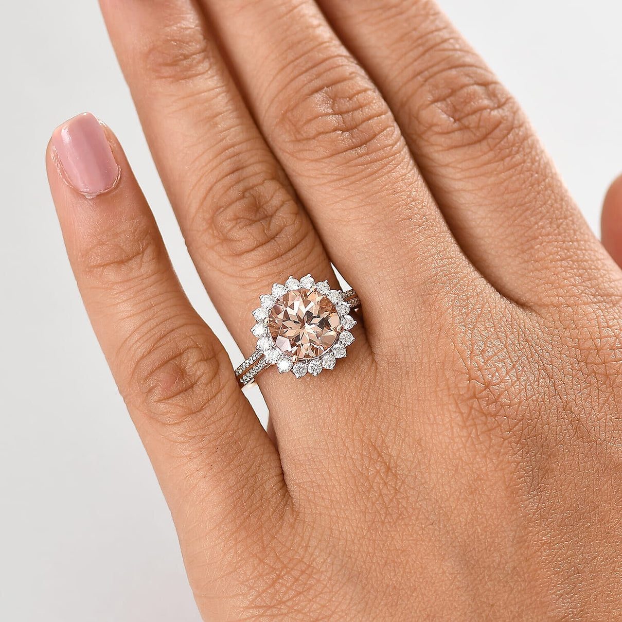 Certified &amp; Appraised LUXORO 10K Rose Gold AAA Morganite, White Diamond I2 Halo Ring, 4.08 Ct. 8084303 2