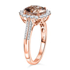 10K Rose Gold AAA Morganite, White Diamond I2 Main Stone With Side Stone Ring, Gold Wt.3.5 Gms  4.088  Ct.