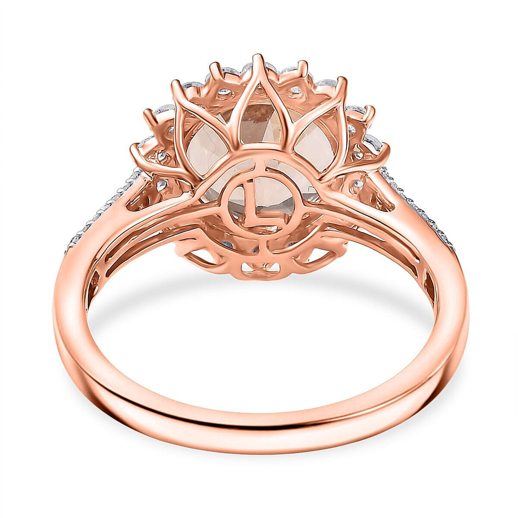 10K Rose Gold AAA Morganite, White Diamond I2 Main Stone With Side Stone Ring, Gold Wt.3.5 Gms  4.088  Ct.