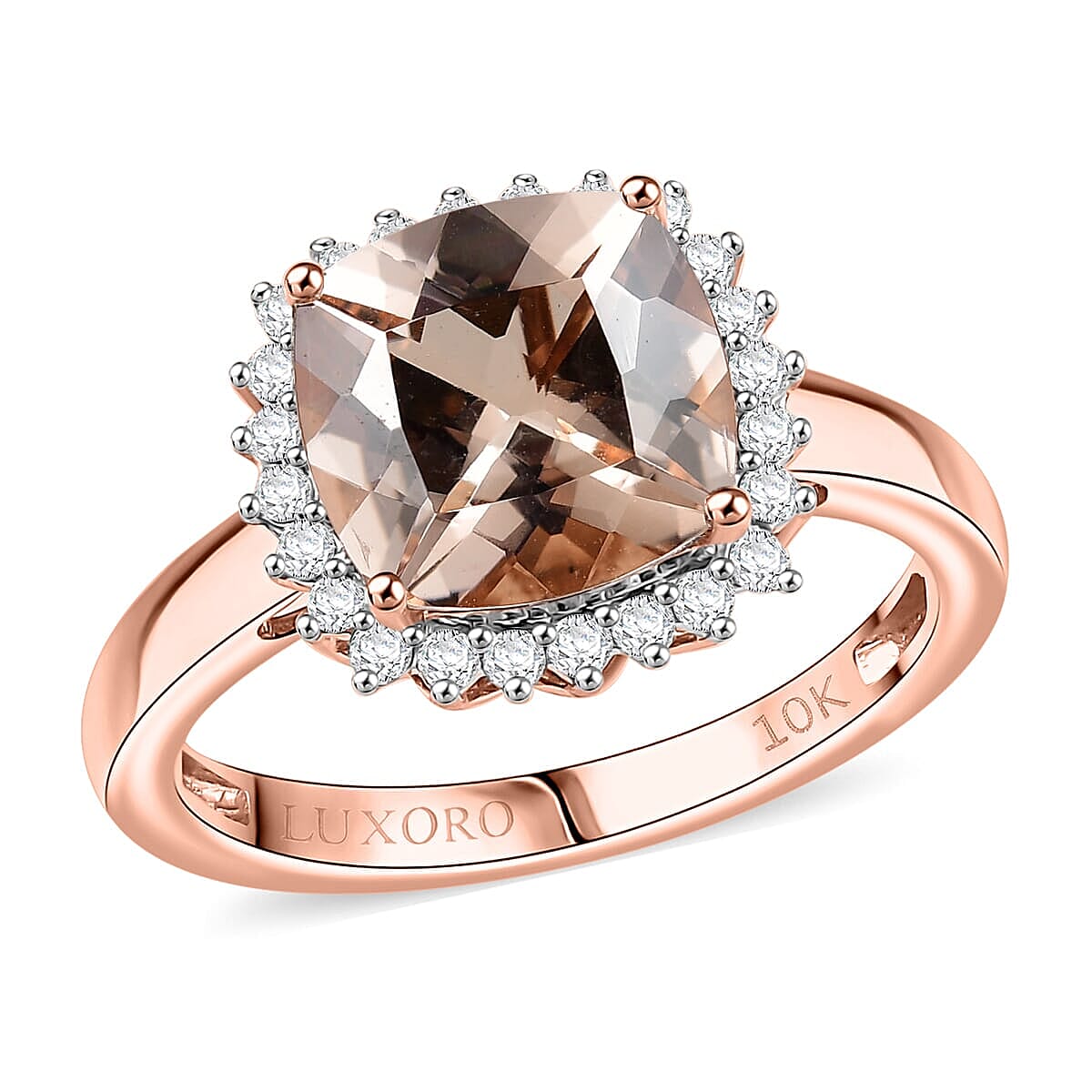 Certified &amp; Appraised LUXORO 10K Rose Gold AAA Morganite, White Diamond I2 Halo Ring, 3.74 Ct. 8084178 0