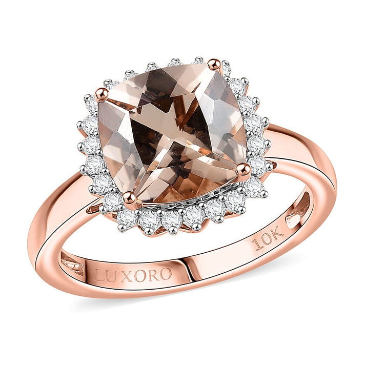 Certified &amp; Appraised LUXORO 10K Rose Gold AAA Morganite, White Diamond I2 Halo Ring, 3.74 Ct. 8084178 1