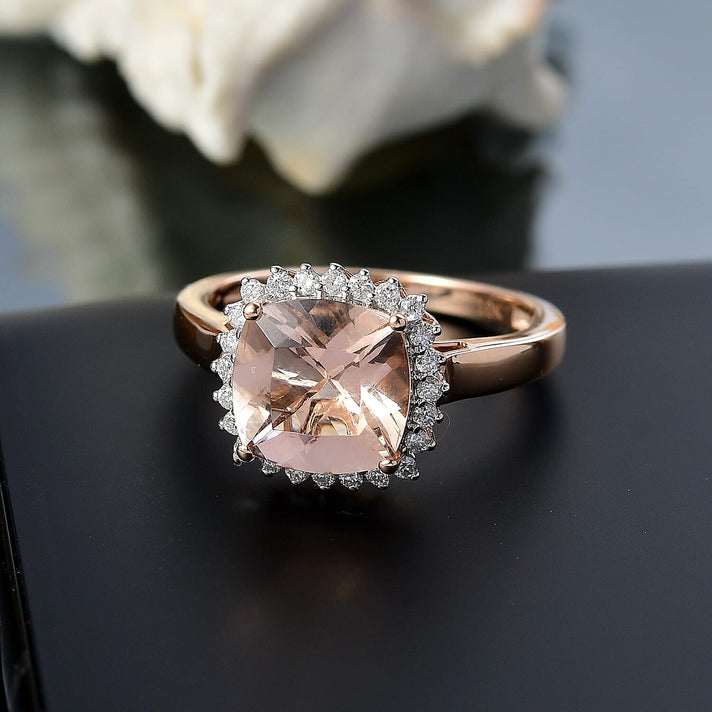 Certified &amp; Appraised LUXORO 10K Rose Gold AAA Morganite, White Diamond I2 Halo Ring, 3.74 Ct. 8084178 2