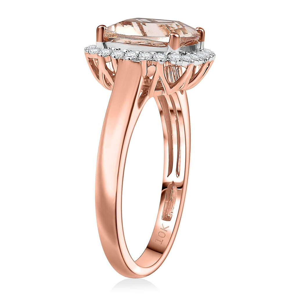 10K Rose Gold AAA Morganite, White Diamond I2 Solitaire Ring, Gold Wt.3.5 Gms  3.748  Ct.