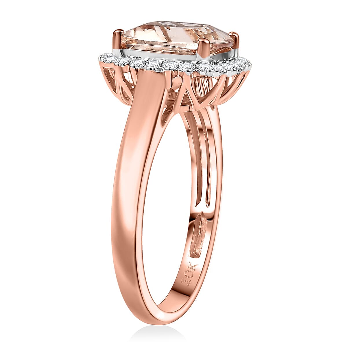 Certified &amp; Appraised LUXORO 10K Rose Gold AAA Morganite, White Diamond I2 Halo Ring, 3.74 Ct. 8084178 3