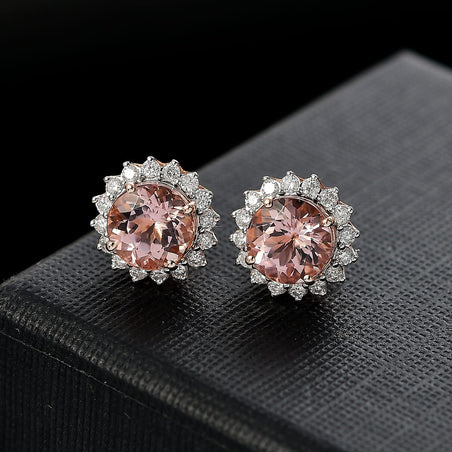 Certified &amp; Appraised LUXORO AAA Morganite, White Diamond Halo Push Post Earring in 10K Rose Gold, (I2) 3.22 Ct. 8084332 2