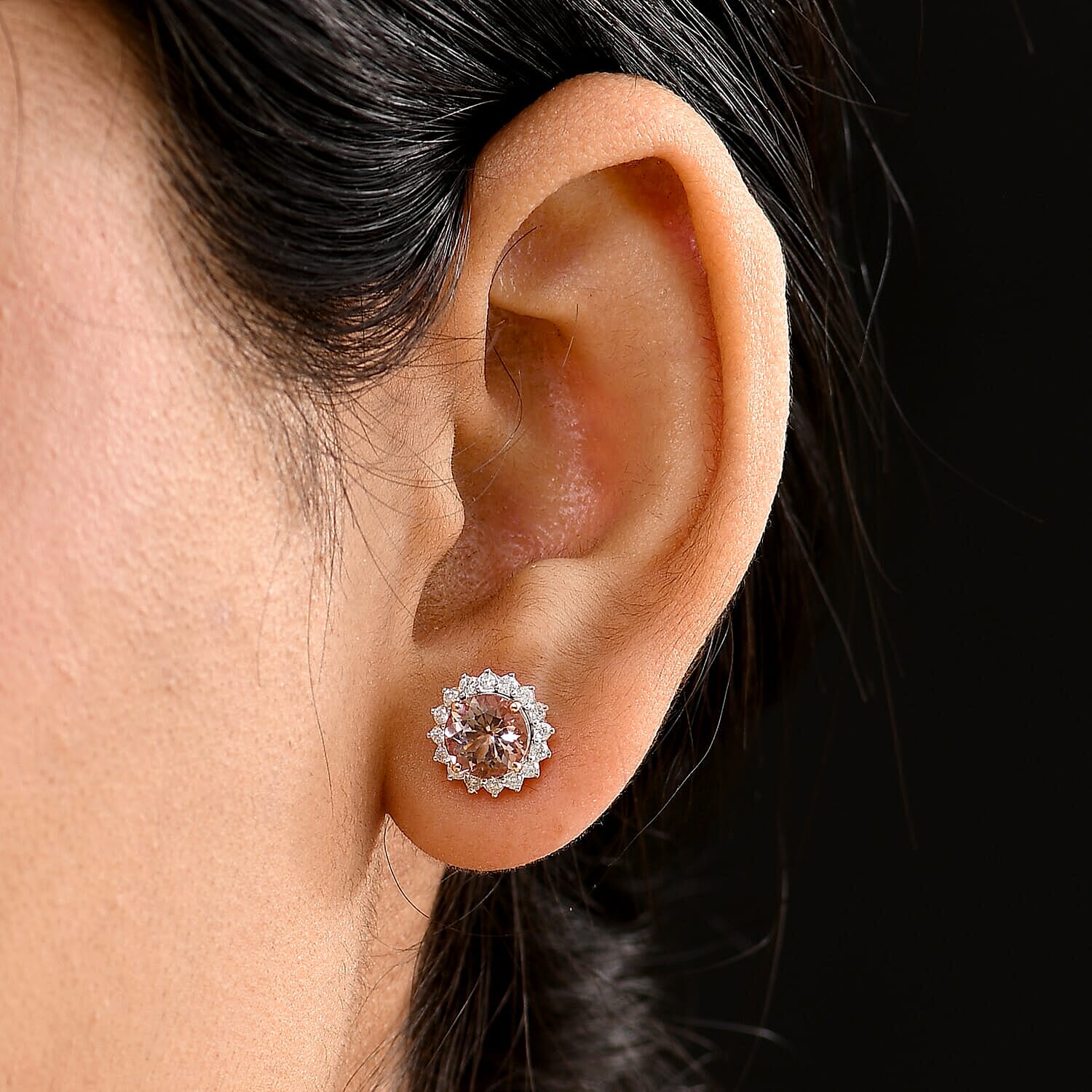 Certified &amp; Appraised LUXORO AAA Morganite, White Diamond Halo Push Post Earring in 10K Rose Gold, (I2) 3.22 Ct. 8084332 4