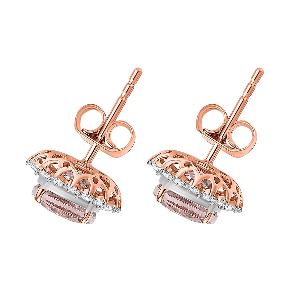 Certified &amp; Appraised LUXORO AAA Morganite, White Diamond Halo Push Post Earring in 10K Rose Gold, (I2) 3.22 Ct. 8084332 5