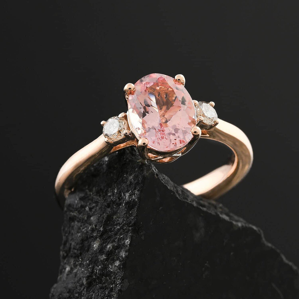 Appraised and Certified 1.35 Ct. Pink Morganite, Diamond Trilogy Ring in 10K Rose Gold 7858502 1