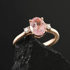 10K Rose Gold AGI Certified AAA Pink Morganite & White Diamond Ring 1.35 Ct.