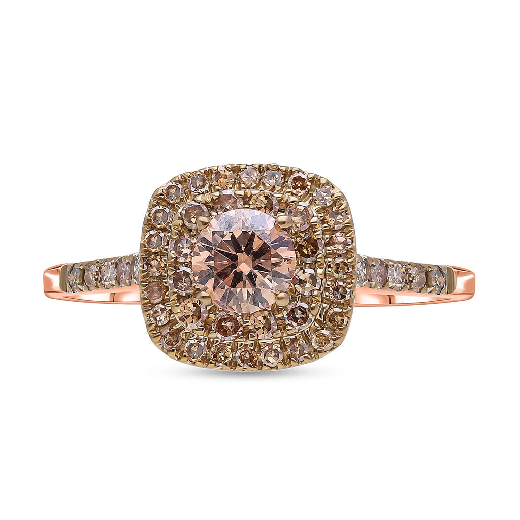 NY Closeout - 1 Ct Champagne Diamond (0.50 Ct Center) Ring in 10K Rose Gold SGL Certified