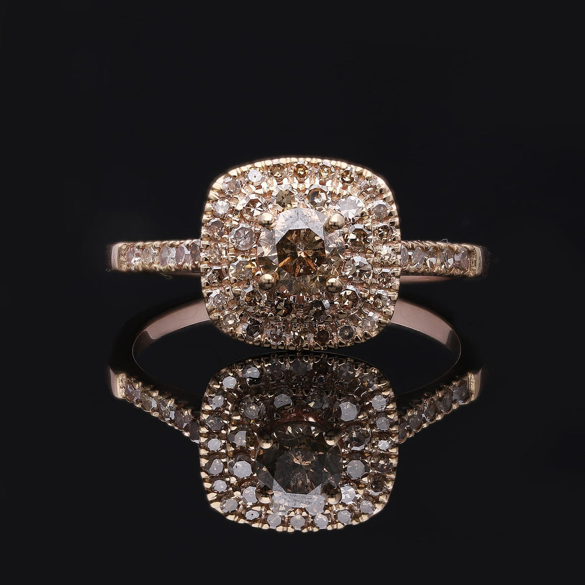 NY Closeout - 1 Ct Champagne Diamond (0.50 Ct Center) Double Halo Ring in 10K Rose Gold SGL Certified 7718863 5
