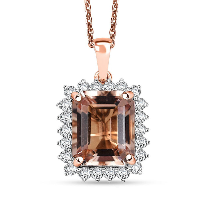 Certified &amp; Appraised LUXORO AAA Marropino Morganite, Diamond Halo Pendant Necklace in 10K Rose Gold 20 Inches, 6.43 Ct. 4380491 1