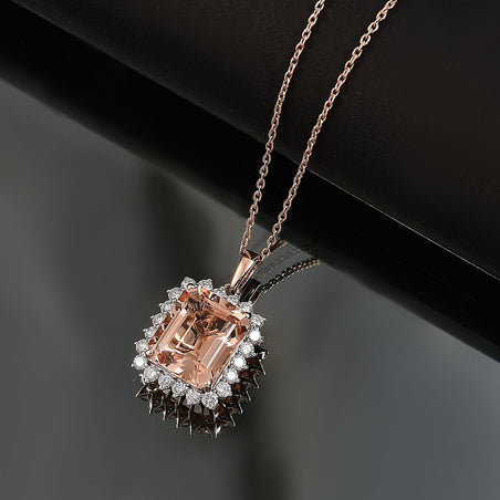 Certified &amp; Appraised LUXORO AAA Marropino Morganite, Diamond Halo Pendant Necklace in 10K Rose Gold 20 Inches, 6.43 Ct. 4380491 2