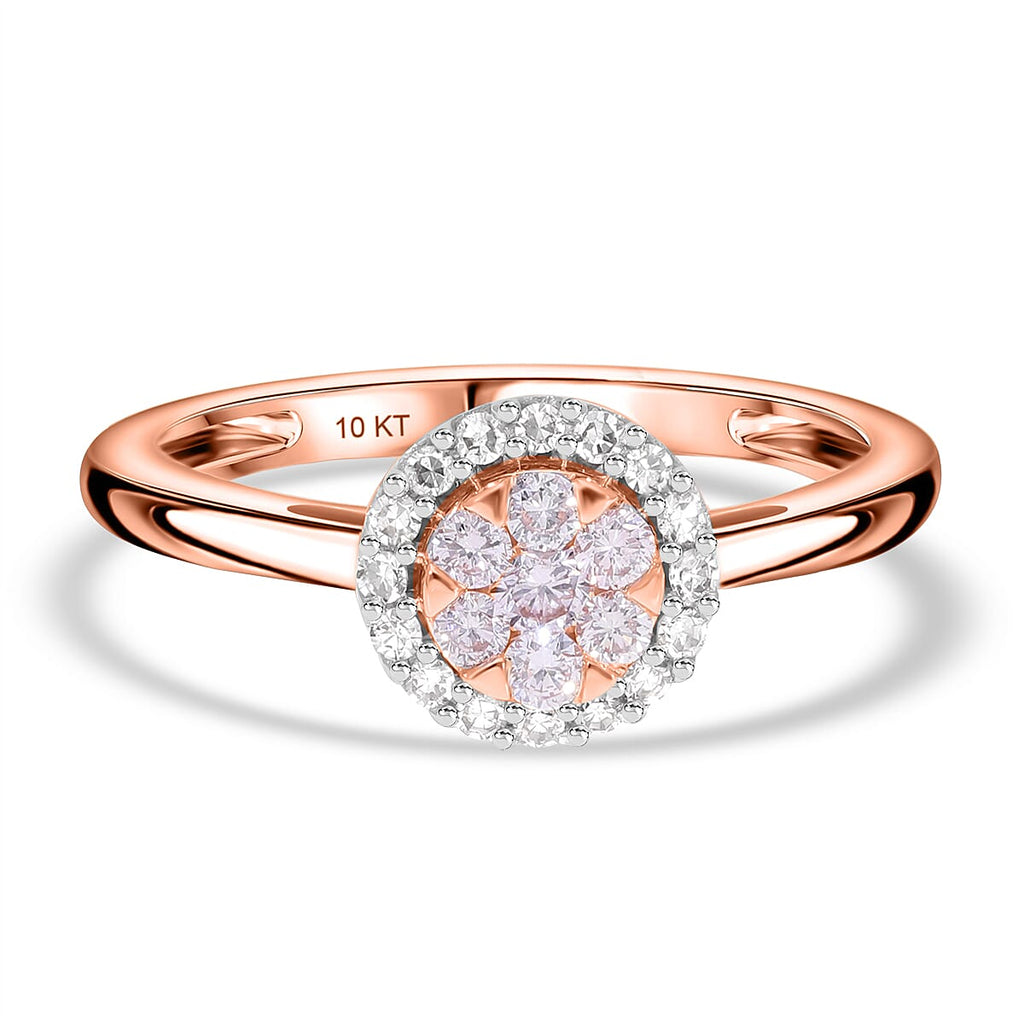 9K Rose Gold SGL Certified Natural Pink Diamond and White Diamond Ring 0.35 Ct.