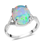 10K White Gold AGI Certified AAA Ethiopian Opal & White Diamond (I1-G-H) Solitiare Ring 3.20 Ct.