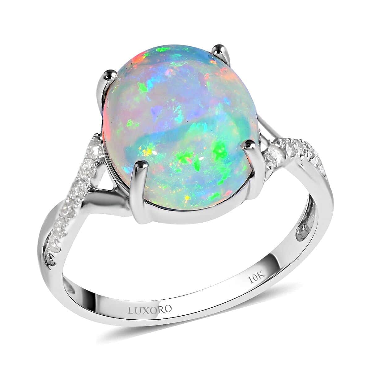Appraised and Certified 3.2 Ct. Ethiopian Opal, Diamond Solitaire Ring in 10K White Gold 7134545 0