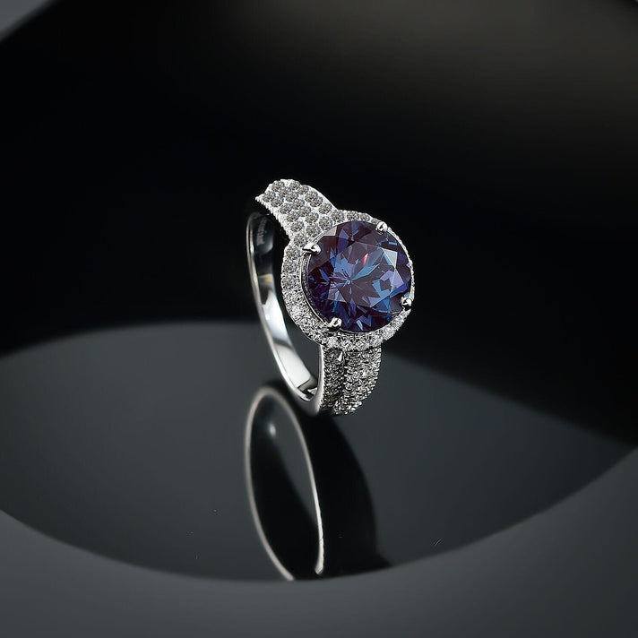 Certified &amp; Appraised LUXURIANT 10K White Gold AAA Lab Grown Colour Change Alexandrite, Lab Grown Diamond EF, VS Halo Ring 4.44 Ct. 8050010 2