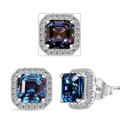 Certified &amp; Appraised LUXURIANT AAA Lab Grown Alexandrite, Lab Grown Diamond Halo Push Post Earring in 10K White Gold (EF, VS) 4.27 Ct. 8050072 1