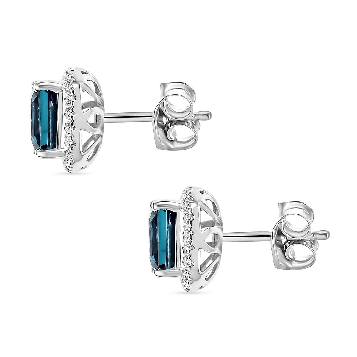 Certified &amp; Appraised LUXURIANT AAA Lab Grown Alexandrite, Lab Grown Diamond Halo Push Post Earring in 10K White Gold (EF, VS) 4.27 Ct. 8050072 4