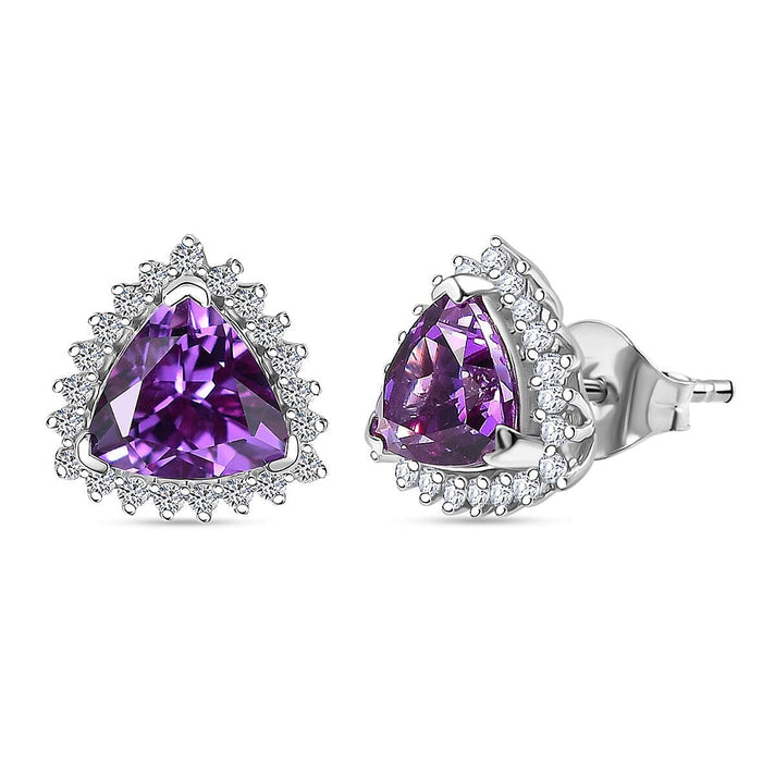 Certified &amp; Appraised LUXURIANT AAA Lab Grown Purple Sapphire, Lab Grown Diamond Halo Push Post Earring in 10K White Gold (EF, VS) 3.31 Ct. 8049990 1