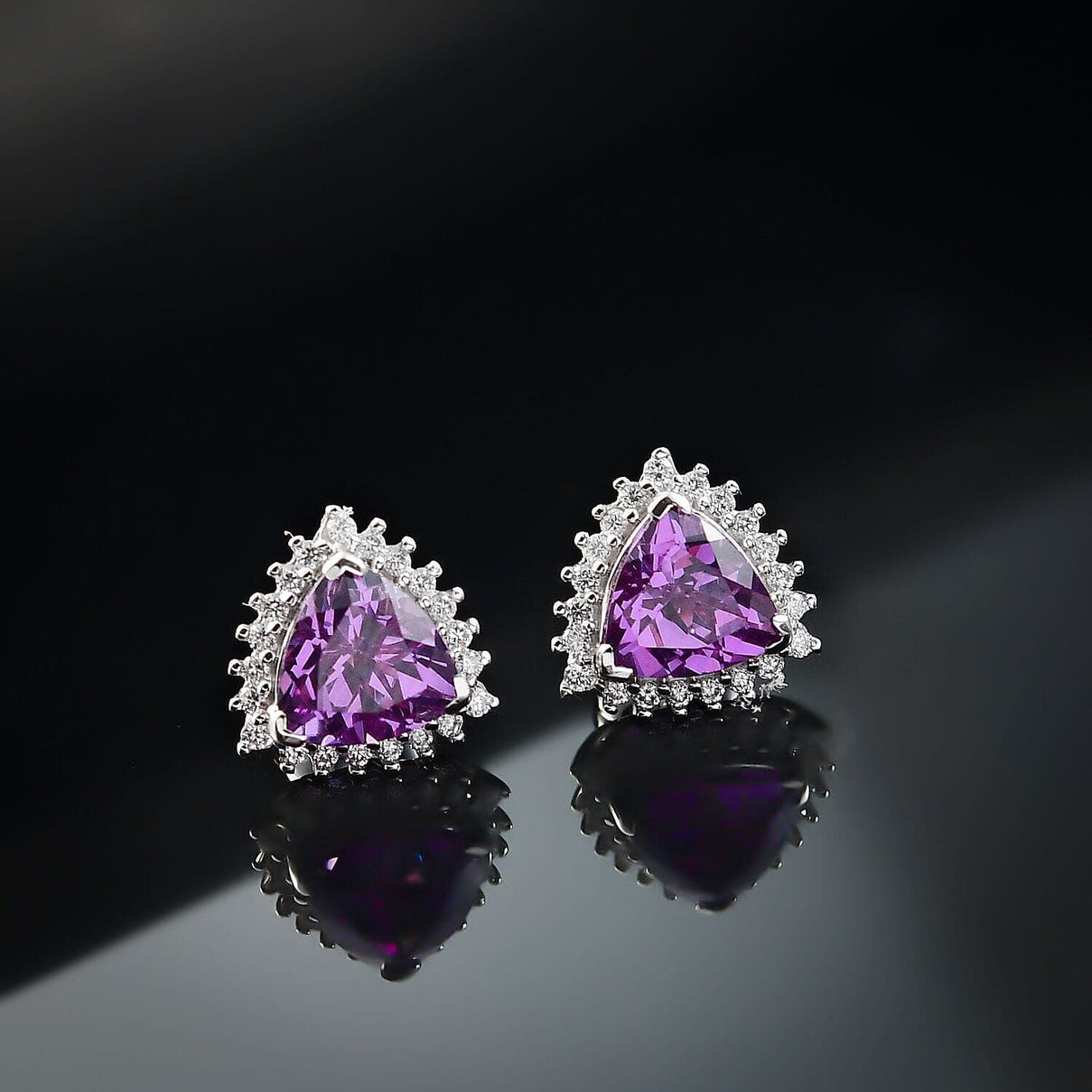 Certified &amp; Appraised LUXURIANT AAA Lab Grown Purple Sapphire, Lab Grown Diamond Halo Push Post Earring in 10K White Gold (EF, VS) 3.31 Ct. 8049990 2
