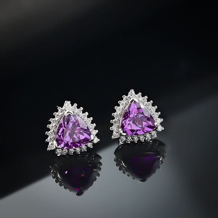 Certified &amp; Appraised LUXURIANT AAA Lab Grown Purple Sapphire, Lab Grown Diamond Halo Push Post Earring in 10K White Gold (EF, VS) 3.31 Ct. 8049990 2