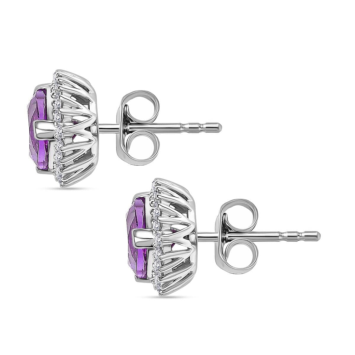 Certified &amp; Appraised LUXURIANT AAA Lab Grown Purple Sapphire, Lab Grown Diamond Halo Push Post Earring in 10K White Gold (EF, VS) 3.31 Ct. 8049990 4