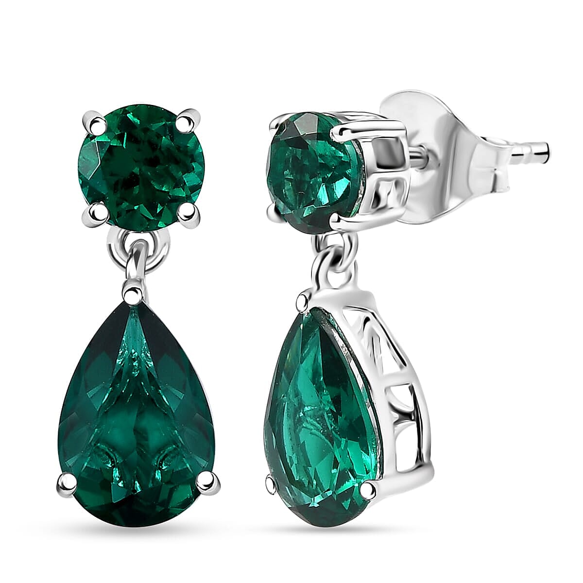 Appraised &amp; Certified LUXURIANT 10K White Gold AAA Lab Grown Emerald Dangling Earring, 3.06 Ct. 8115003 0