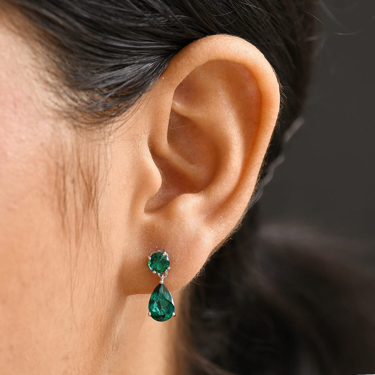 Appraised &amp; Certified LUXURIANT 10K White Gold AAA Lab Grown Emerald Dangling Earring, 3.06 Ct. 8115003 3