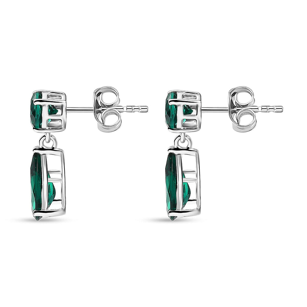 Luxuriant - 9K White Gold AGI Certified AAA Lab Grown Emerald Pear Drop Earring with Push Back 3.06 Ct.