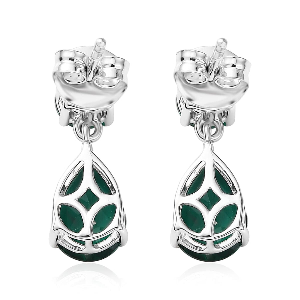 Luxuriant - 9K White Gold AGI Certified AAA Lab Grown Emerald Pear Drop Earring with Push Back 3.06 Ct.