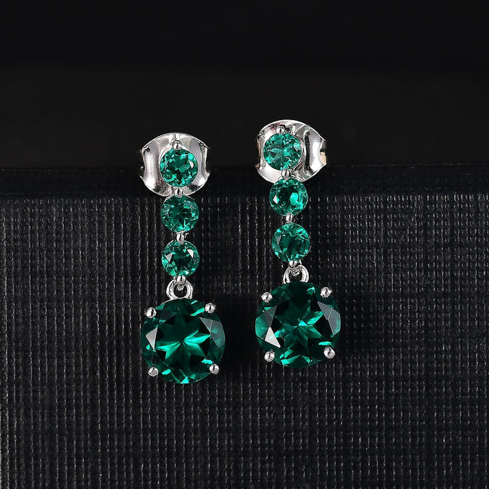 Appraised &amp; Certified LUXURIANT 10K White Gold AAA Lab Grown Emerald Dangling Earring, 2.88 Ct. 8115002 2
