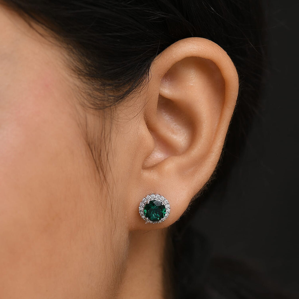 Luxuriant 9K White Gold AGI Certified Lab Grown Emerald & Lab Grown Diamond (I2) Earring with Push Back 2.48 Ct.