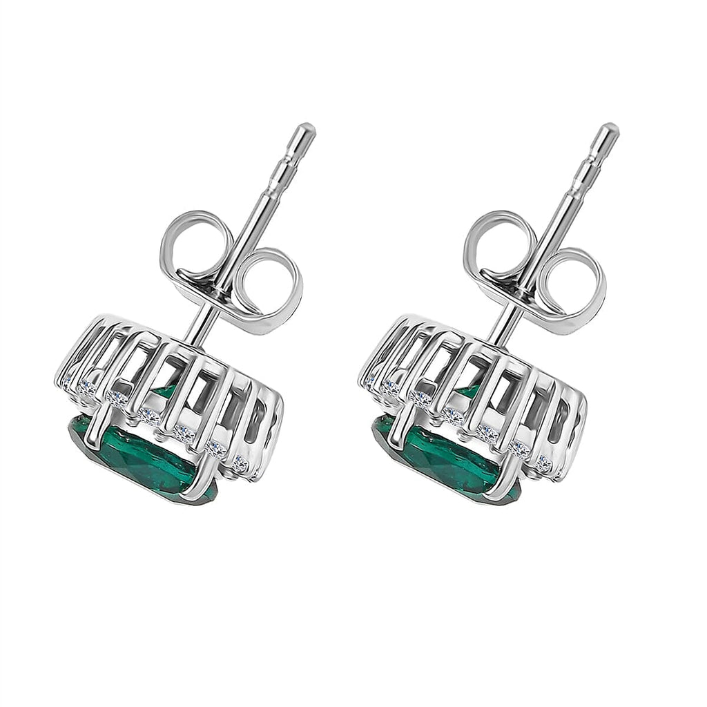 Luxuriant 9K White Gold AGI Certified Lab Grown Emerald & Lab Grown Diamond (I2) Earring with Push Back 2.48 Ct.