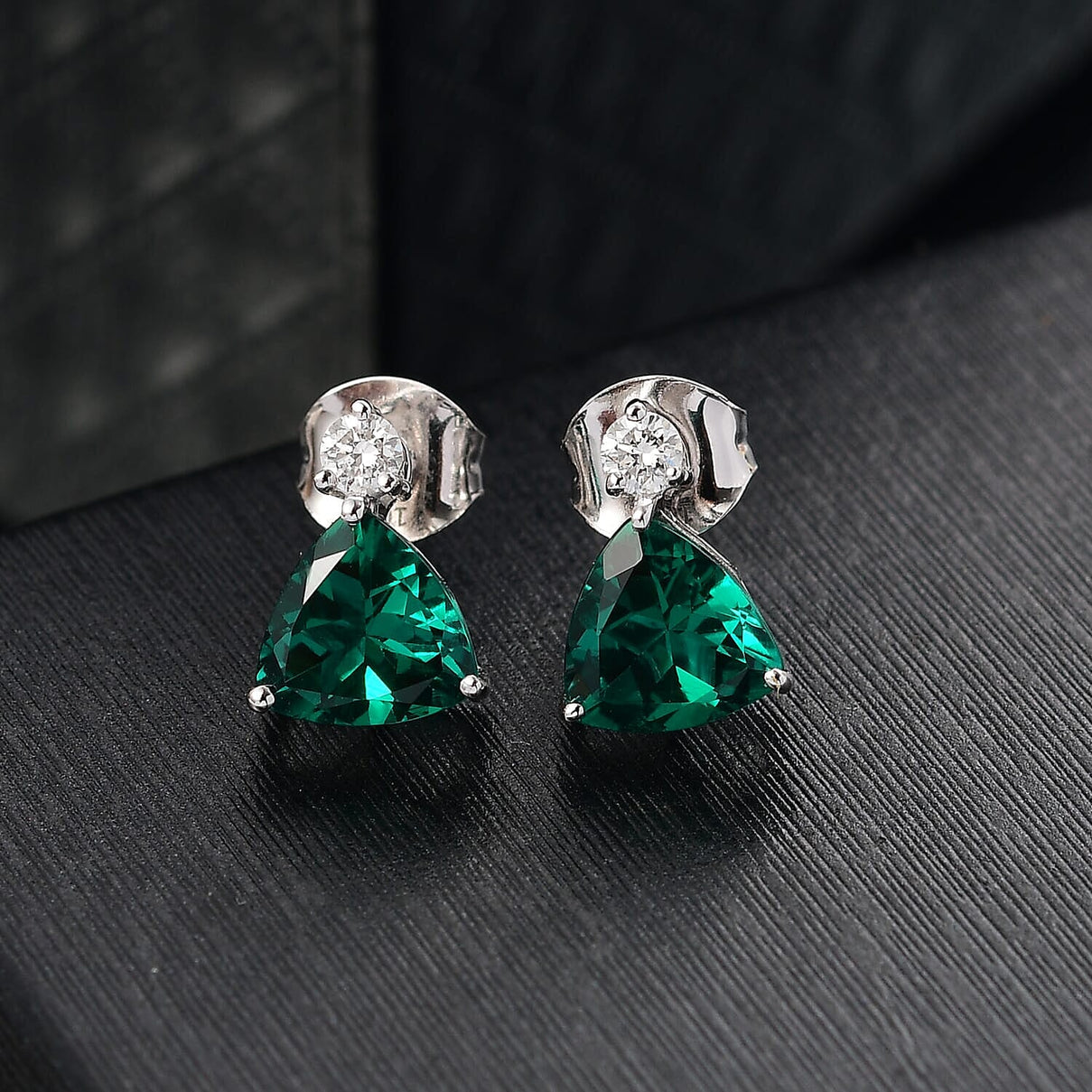 Appraised &amp; Certified LUXURIANT 10K White Gold AAA Lab Grown Emerald, Lab Grown Diamond GH, SI Solitaire Stud Push Post Earring, 2.12 Ct. 8114732 2
