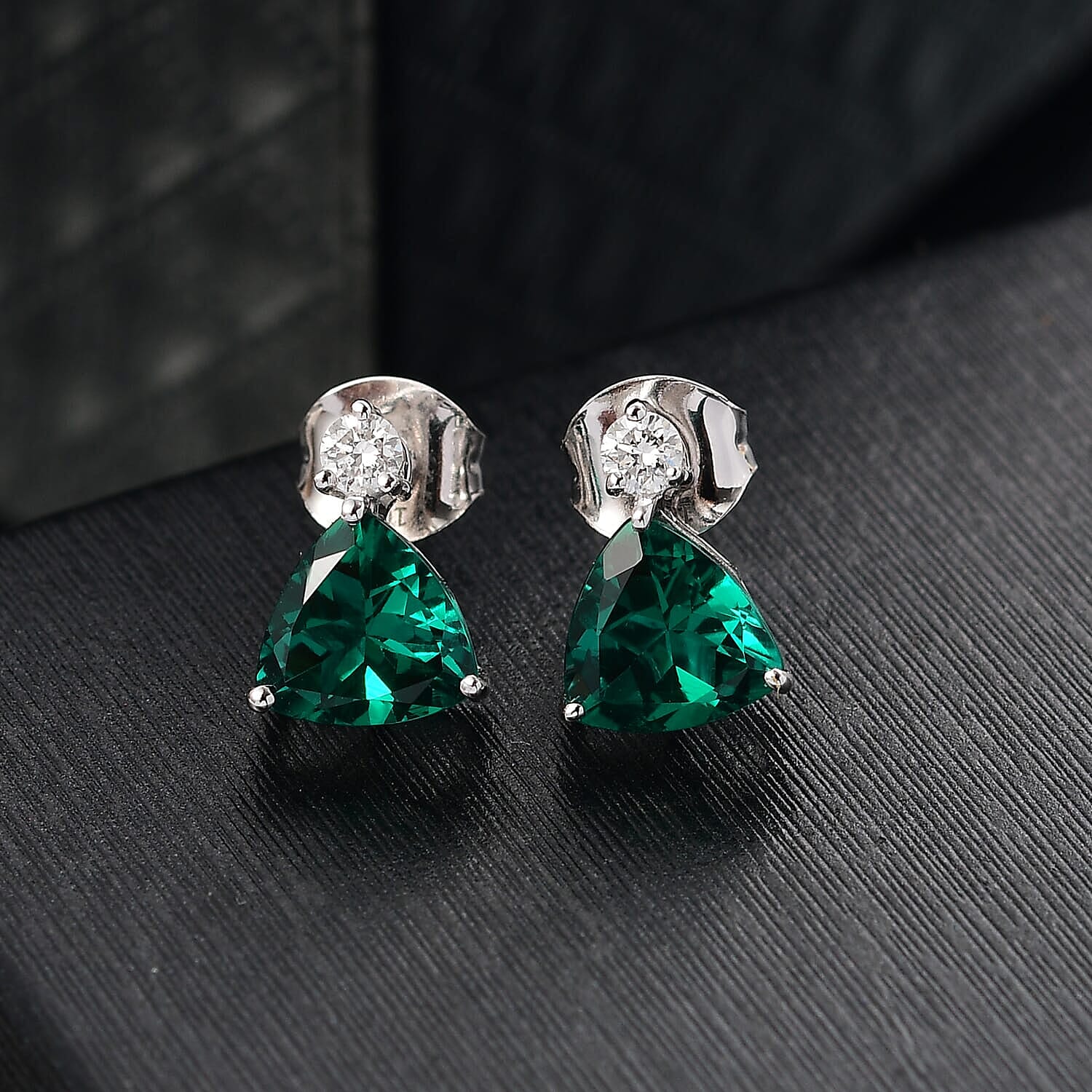 Appraised &amp; Certified LUXURIANT 10K White Gold AAA Lab Grown Emerald, Lab Grown Diamond GH, SI Solitaire Stud Push Post Earring, 2.12 Ct. 8114732 2