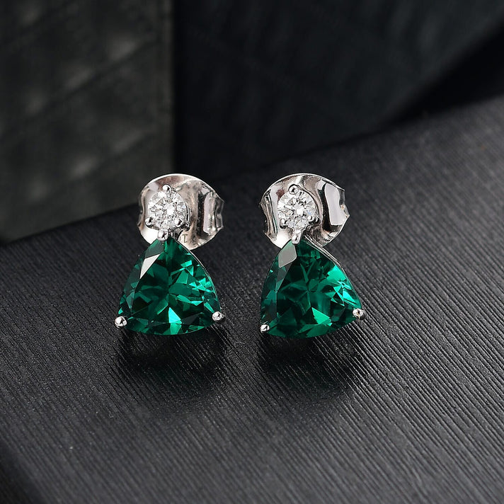 Appraised &amp; Certified LUXURIANT 10K White Gold AAA Lab Grown Emerald, Lab Grown Diamond GH, SI Solitaire Stud Push Post Earring, 2.12 Ct. 8114732 2